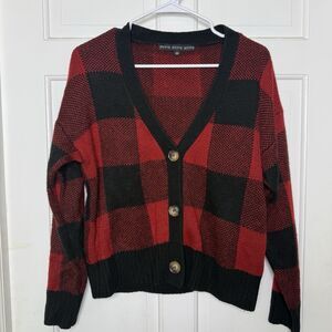 Hyfve Plaid Cropped Cardigan Sweater Button Down Holiday Size L